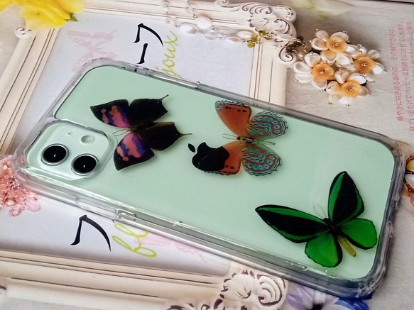 手作押花手機保護殼，適用於Apple iPhone 11，蝴蝶 第1張的照片
