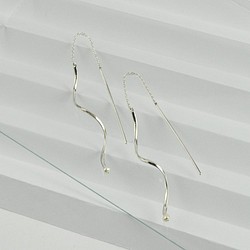 珍珠螺旋穿線耳環 925純銀 耳線 第1張的照片