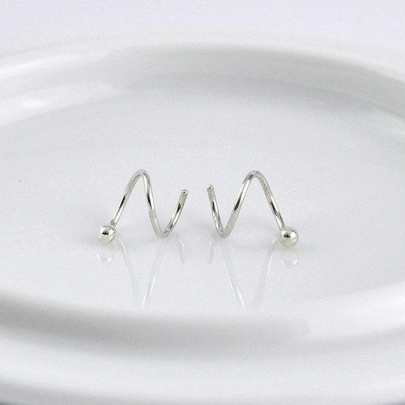 Ball Hoop Double pierced earring(Hoop diameter 6mm),SV925 1枚目の画像