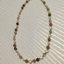 一点物♦︎天然石色々＋淡水本真珠 ネックレス 1枚目の画像