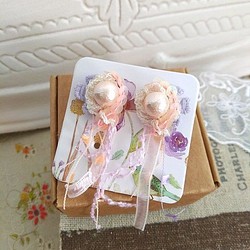 Garohands 日本棉花珍珠進口蕾絲手感耳環*蜜桃 D079 禮物 浪漫 氣質 第1張的照片