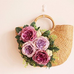 【受注製作】可愛い花rose・手編トートカゴバッグ B3157 1枚目の画像