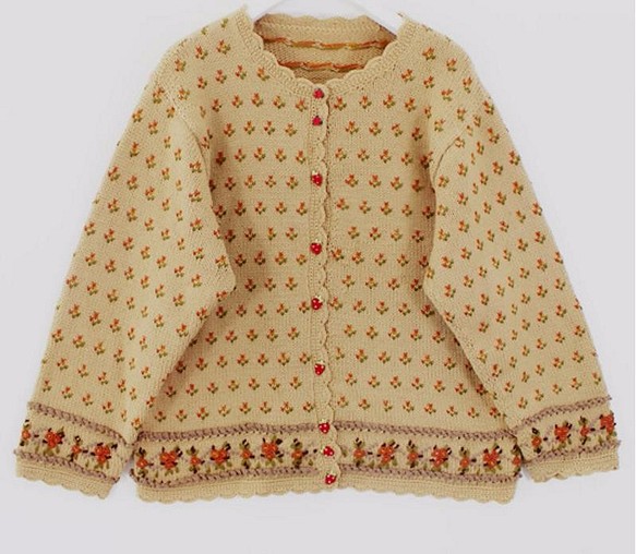 【1着限定】刺繍100%ウール・カーディガ・ セーター ニット KB112 1枚目の画像