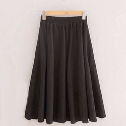 【受注製作】綿麻の天然素材 ゆったりスカート 黒 YS2203 1枚目の画像