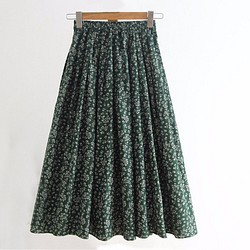 【受注製作】綿麻の天然素材 ゆったりスカート 緑 YS8837 1枚目の画像