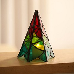 ステンドグラス　LEDキャンドル付　クリスマスツリー 1枚目の画像
