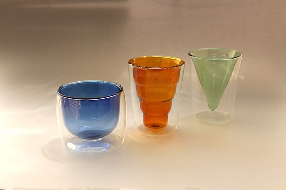 手作りガラスのダブルウォールグラス 3.4.5と酒器 3 セット 1枚目の画像