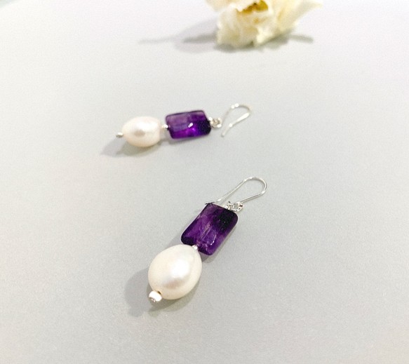 Ops Amethyst Pearl earrings-珍珠/紫水晶/純銀/耳環/氣質/貴人 第1張的照片