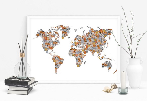アニマルワールドマップ 動物世界地図 A3アートポスター おしゃれインテリア雑貨 写真 グラフィック White Design 通販 Creema クリーマ ハンドメイド 手作り クラフト作品の販売サイト
