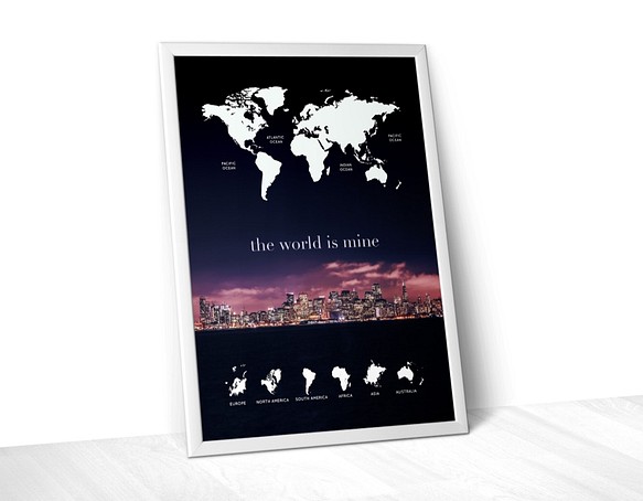 【A3ポスター】世界地図 〜幻想的都市MIX〜 "おしゃれインテリア雑貨" 1枚目の画像