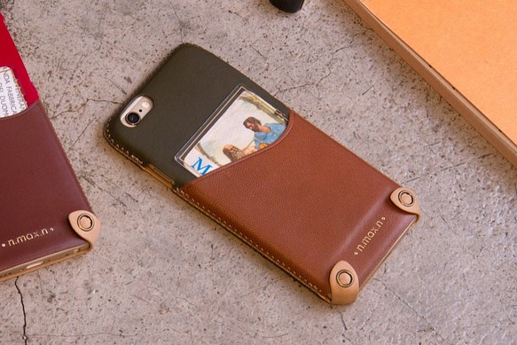 特價25%off-iPhone 6/6S / 4.7吋 極簡系列雙色皮革保護套 - 軍綠 / 淡巧克力棕 第1張的照片