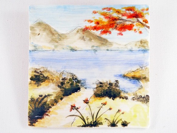 陶板画 “故郷のそよ風”-下絵付けによる風景画 1枚目の画像