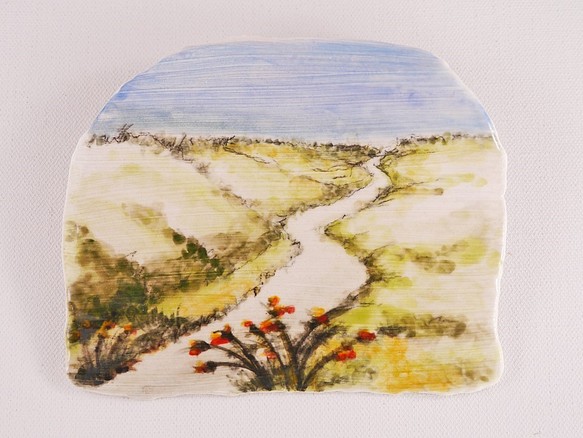 陶板画 “故郷への帰り道”-下絵付けによる風景画 1枚目の画像