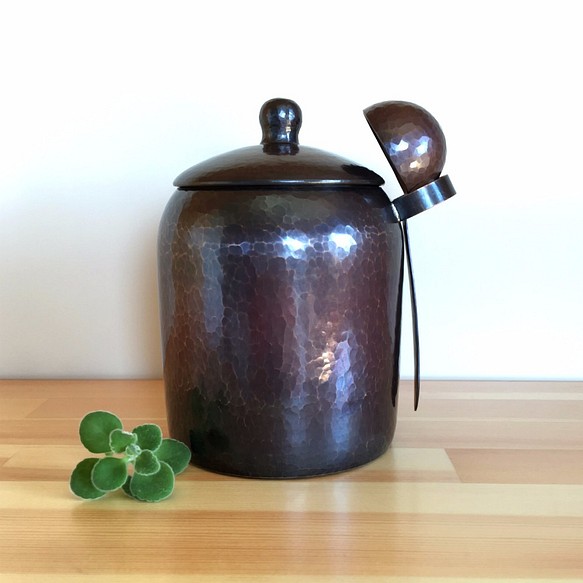 銅製　コーヒー豆　保存容器　キャニスター　大　メジャースプーン付き 1枚目の画像