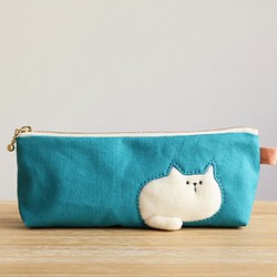 訂製貓筆盒，可放在筆盒中休息（胖白貓藍綠色系統） 第1張的照片