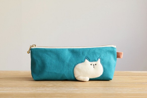 訂製貓筆盒，可放在筆盒中休息（胖白貓藍綠色系統） 第1張的照片
