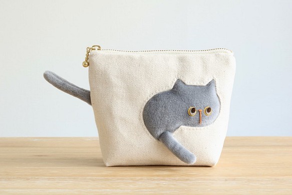 定制的貓咪小袋穿過小袋（灰色貓咪14厘米緊固件） 第1張的照片