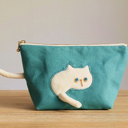穿過袋子的定制貓袋（白貓綠松石藍色20厘米拉鍊扣7厘米） 第1張的照片