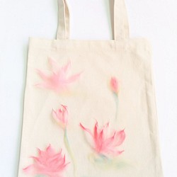 環保愛地球-帆布袋/購物袋-羊毛氈刺繡畫/花系列設計款/白色-荷花 第1張的照片