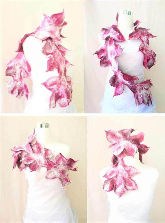 【已售出】MUM 默默"羊毛氈獨創設計-紫色系花朵衣飾/披肩/頸飾/圍巾/腰飾(*創意穿搭法一件多穿)-生命之花（一） 第1張的照片