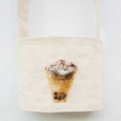 MUM-felt-默默羊毛氈手創- 環保飲料袋-羊毛氈刺繡畫設計款/下午茶系列-來杯漂浮冰咖啡吧！ 第1張的照片