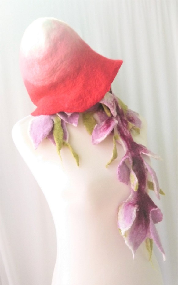MUM-felt-默默羊毛氈手創-玫瑰色系漸層時尚感羊毛氈帽 第1張的照片