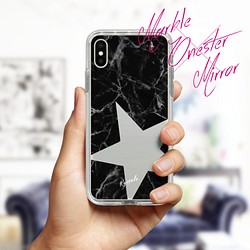 【iPhoneXS】対応 鏡のスマホケース〈Bマーブル×ワンスター×ミラー〉〈ブラック〉大理石 鏡 星 メンズ 1枚目の画像