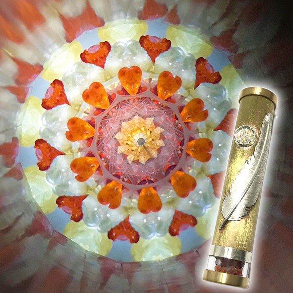 天然石の万華鏡 mikks『Fether-夕焼け空』ドライ万華鏡 彫金万華鏡 1枚目の画像