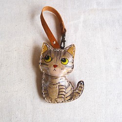 手描き革の猫バッグチャーム　７ 1枚目の画像