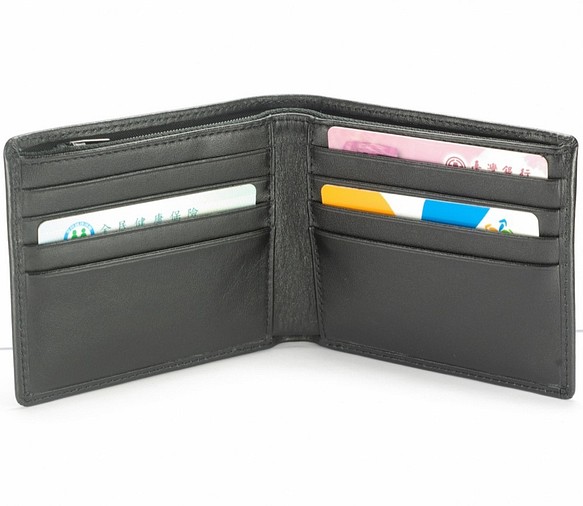 エレガントな男性の短いクリップ革財布8カードコインバッグブラックペイゲストレタリングサービス 1枚目の画像