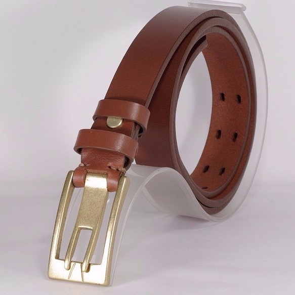 牛革ピンバックルレザーベルト式バックル狭いバージョンベルト着用 - 茶色の2L-カスタムインプリントを 1枚目の画像