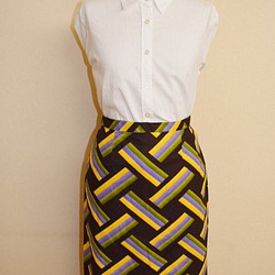 アフリカンファブリックのタイトスカート（イエロー） 1枚目の画像