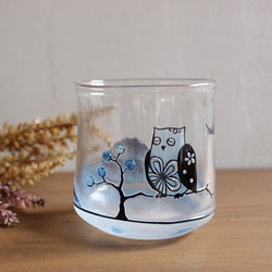 アニマルグラス　②　フクロウ　1点物・現品　ガラス　グラス 1枚目の画像