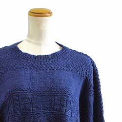 コットン100％さらふわ。手編みガンジーセーター　藍染 1枚目の画像