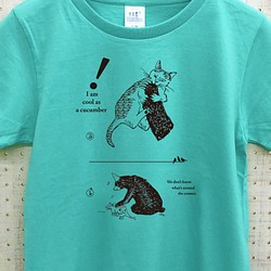 猫と熊 半袖Tシャツ（ミント）S 1枚目の画像
