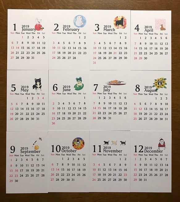 2019年版Dogイラストカレンダー12枚セット 1枚目の画像