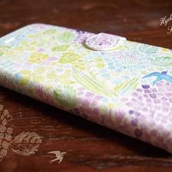 【受注生産】紫陽花とツバメの【iphone6Plus】手帳型ケース 1枚目の画像