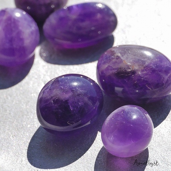 天然石3個セット合計約27～31g透けるアメジスト(ブラジル産)タンブル紫