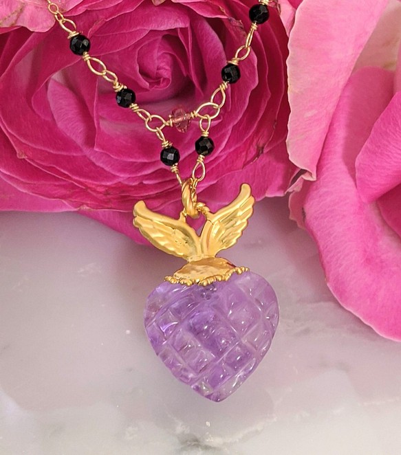 心形紫水晶天使項鍊 第1張的照片