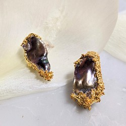 黑色淡水珍珠和Herkimer鑽石花瓣珍珠耳環 第1張的照片