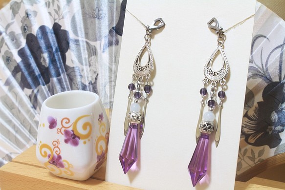 耳環小品 ─ 晶柱系列 ─ 神秘紫 第1張的照片