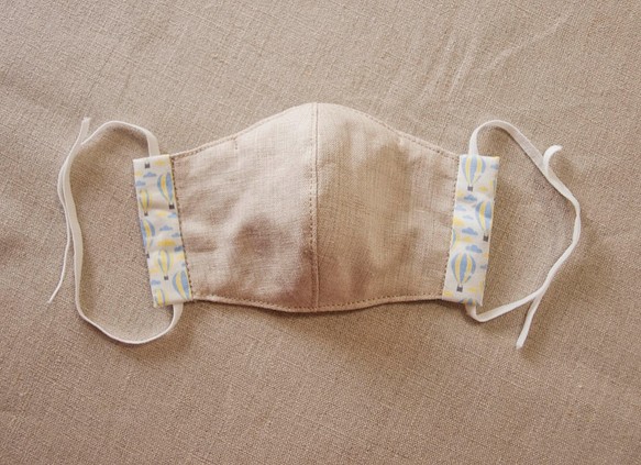 幼児サイズ　リネン×ダブルガーゼフィルターポケット付き立体マスク 1枚目の画像
