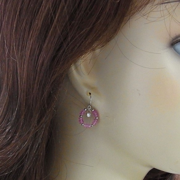 3連ピアス♡ピンクサファイア＆ダイヤ♡K14WG-