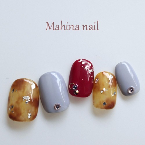 べっ甲ネイル ボルドーグレー ネイルチップ ネイルシール Mahina Nail 通販 Creema クリーマ ハンドメイド 手作り クラフト作品の販売サイト