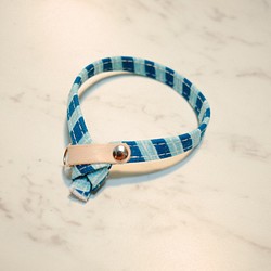 貓 項圈 日本棉布 藍綠斑馬線 藍條紋 手繪風 雙面設計 附鈴鐺 植楺皮 第1張的照片