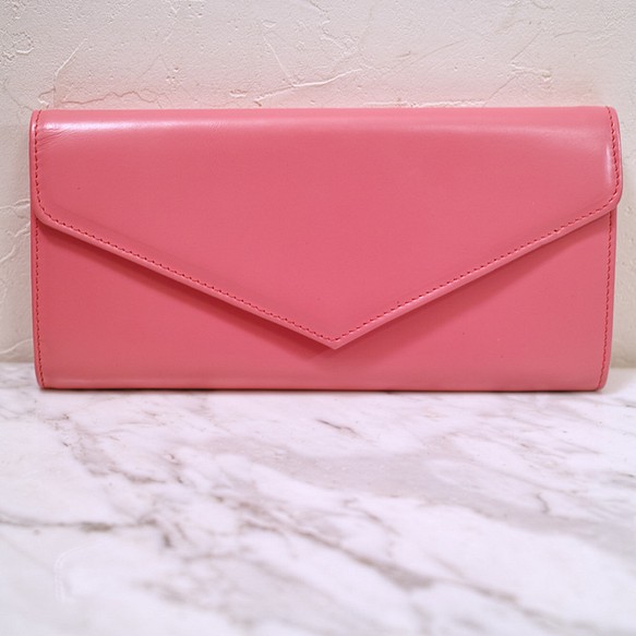【送料無料】ピンクの長財布（革・レザー） 1枚目の画像