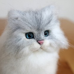 【送料無料】ペルシャ チンチラシルバー 猫  羊毛フェルト 1枚目の画像
