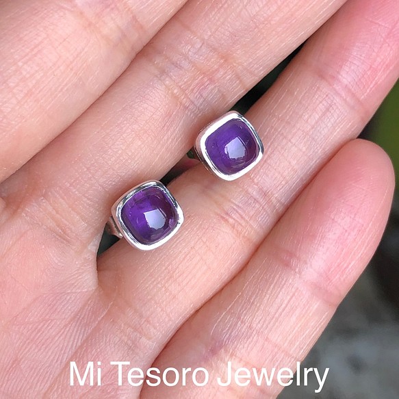 Mi Tesoro 超濃紫色天然紫水晶耳環/耳針/穿耳～天然石 アメジストイヤリング 第1張的照片