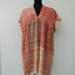 手織りの布でチュニック（オレンジベージュ） 1枚目の画像