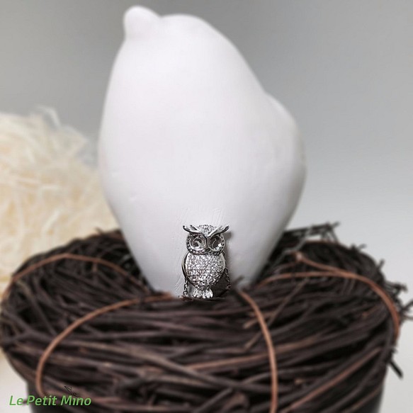Squinted Owl 925 Silver Necklace Zircon Pendant 1枚目の画像